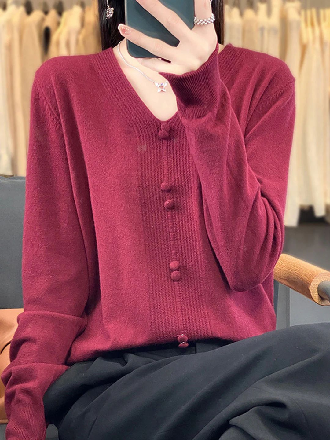 Casual V-neck Loose Knitted Sweater