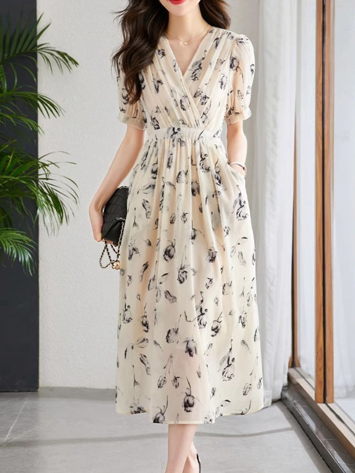 Temperament Short Sleeve Chiffon Dress