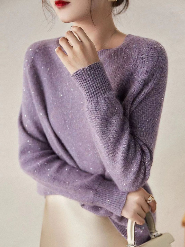 Classic Crew Neck Sequined Sweater