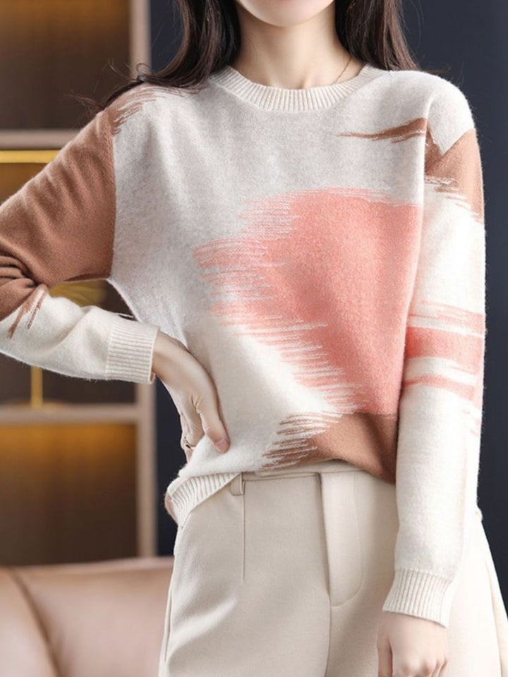 Loose Crew Neck Contrast Knitted Sweater