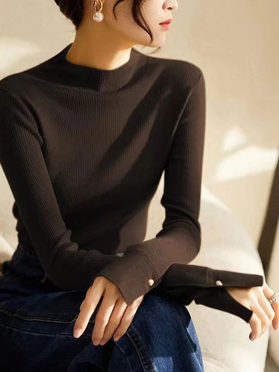 Turtleneck Solid Color Knitted Sweater