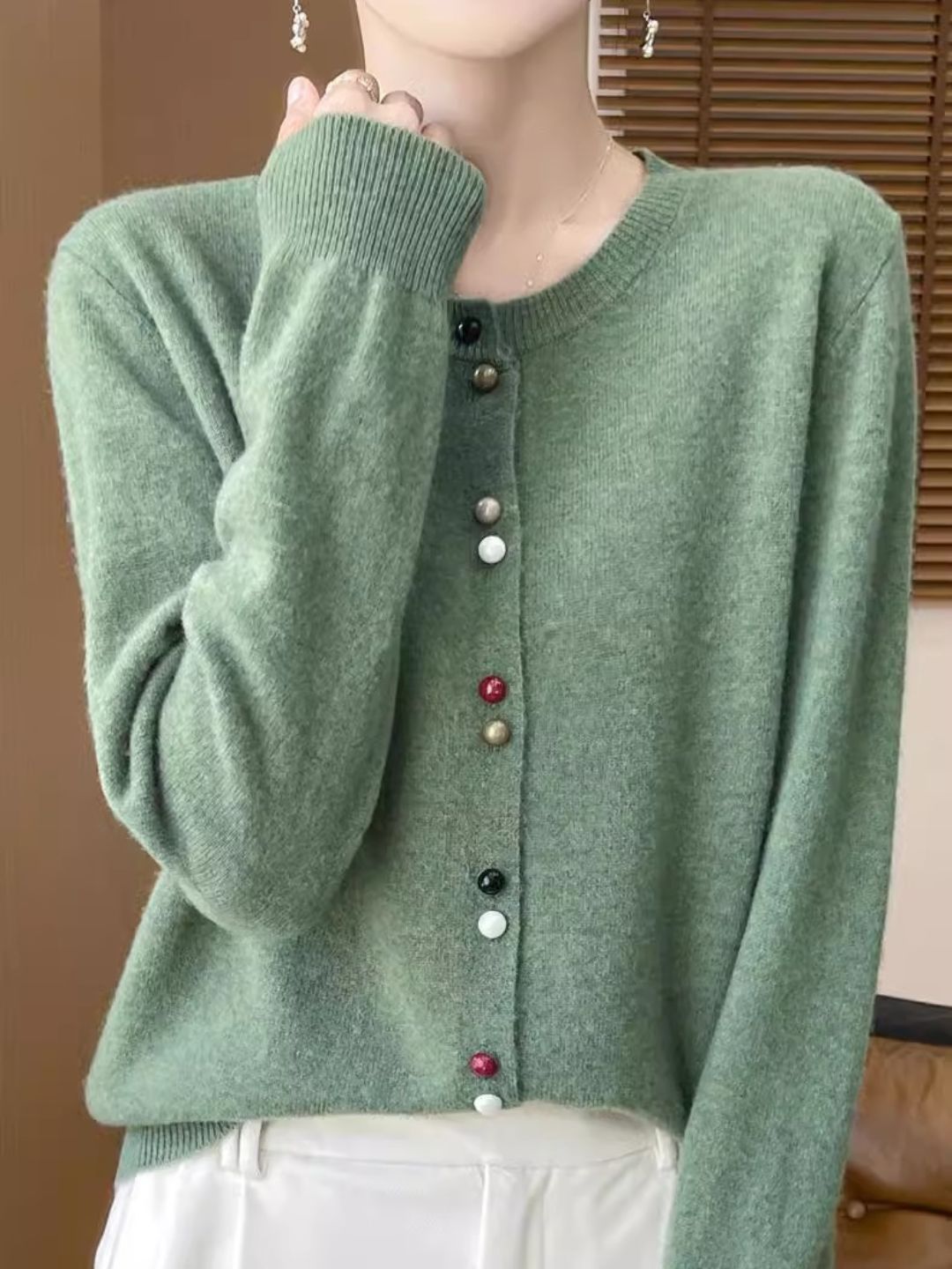 Crew Neck Solid Color Sweater