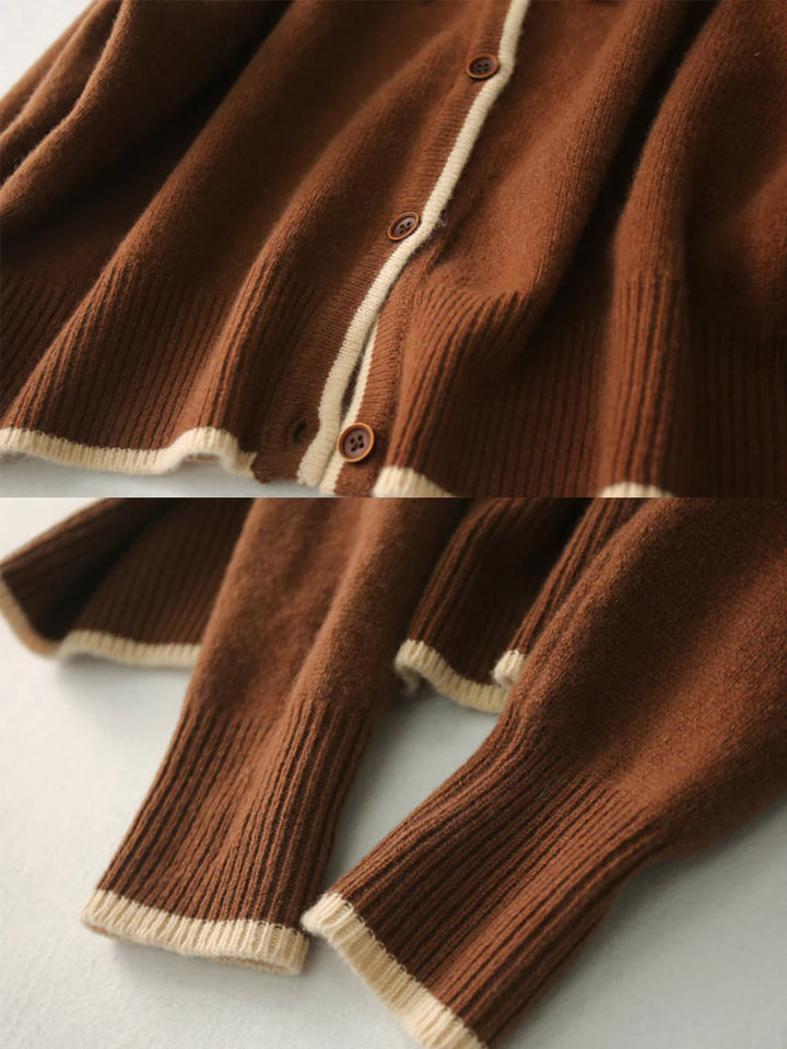 Vintage Crew Neck knitted Cardigan - Brown