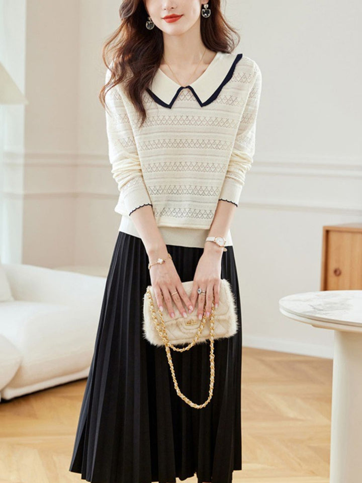 Grace Casual Doll Collar Hollowed Knitted Top