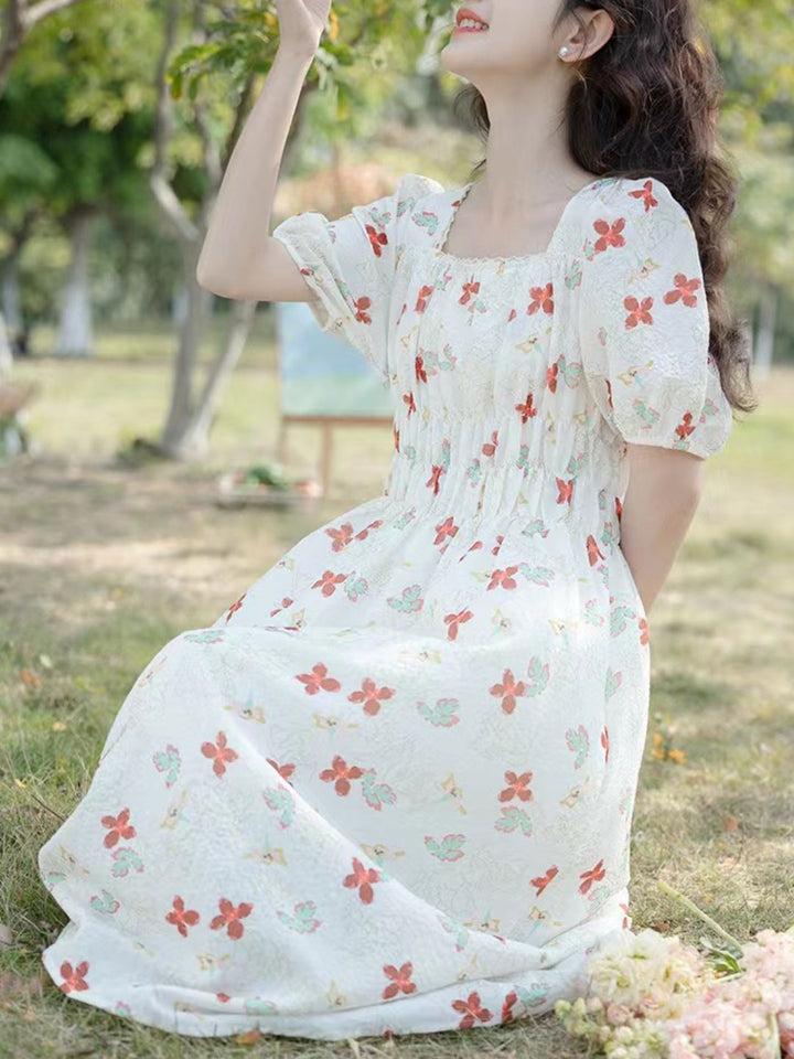 Puff Sleeve Slim Floral Dress