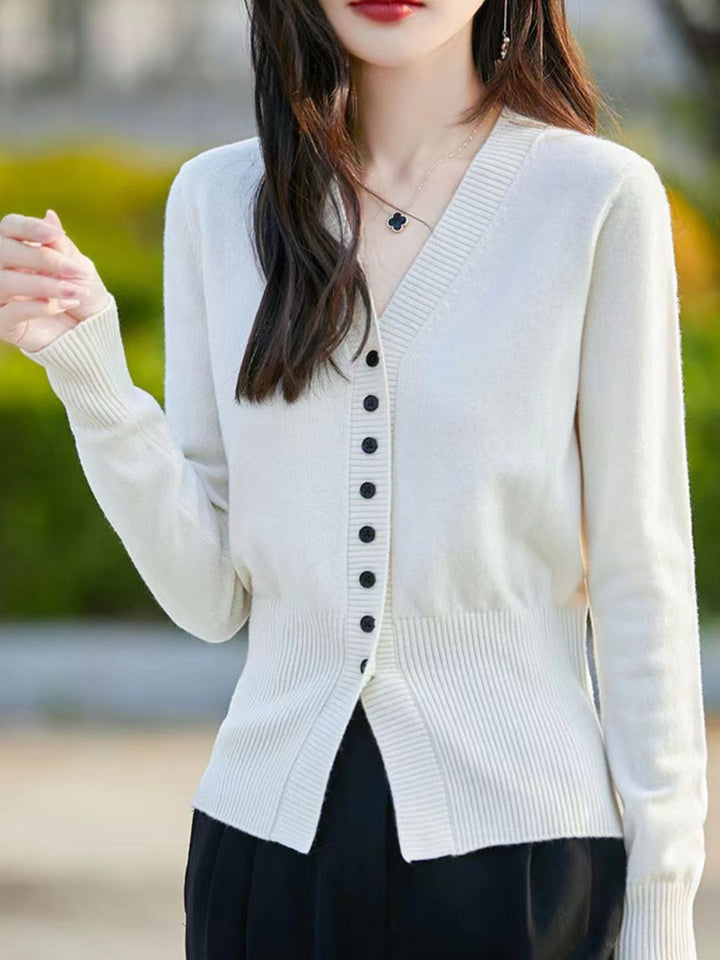 French V-neck Simple Knitted Cardigan