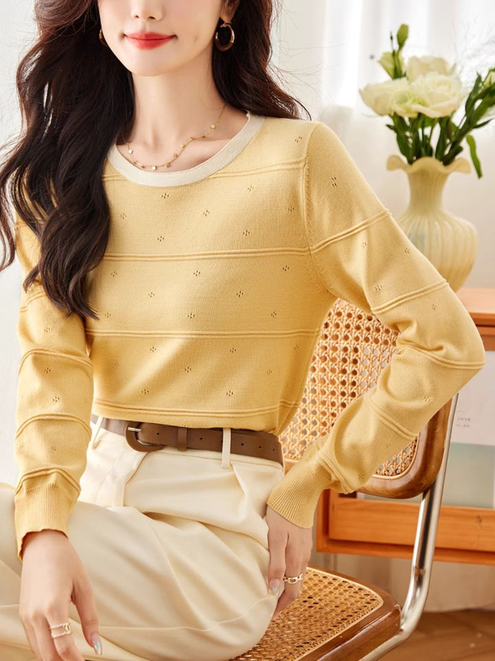 Colorblocked Crew Neck Long Sleeve Sweater