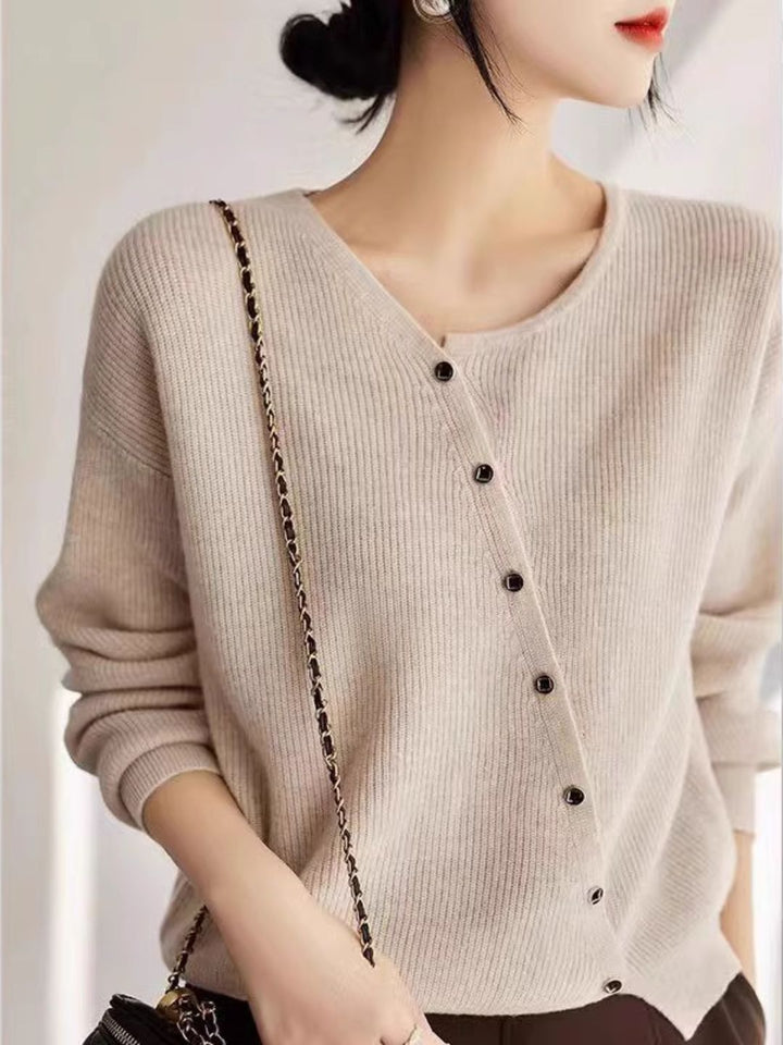 Loose Single Breasted Sweater - Grey