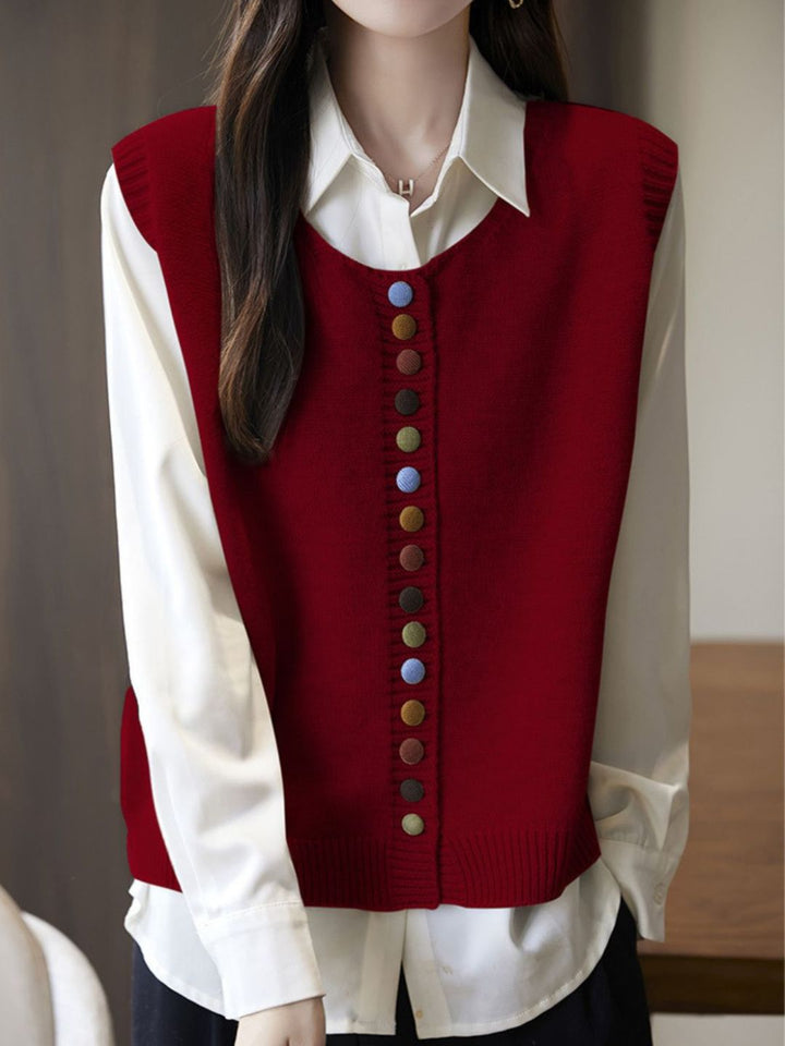 Rainbow Button Knit Vest