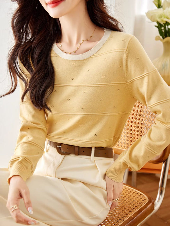 Colorblocked Crew Neck Long Sleeve Sweater