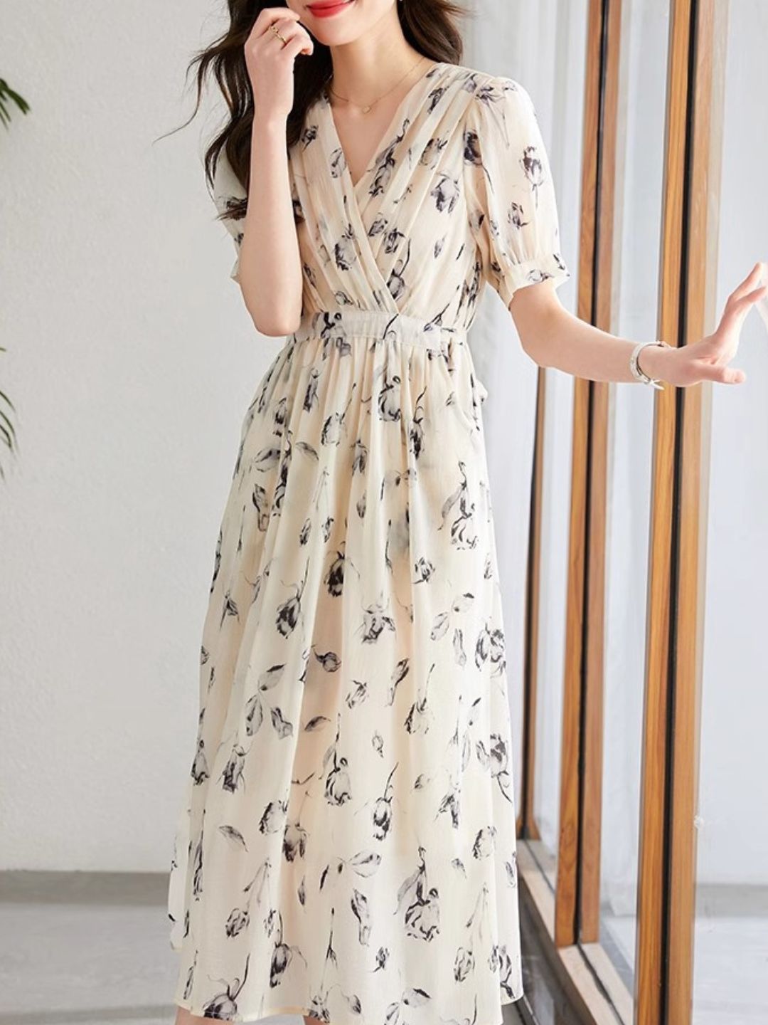 Temperament Short Sleeve Chiffon Dress