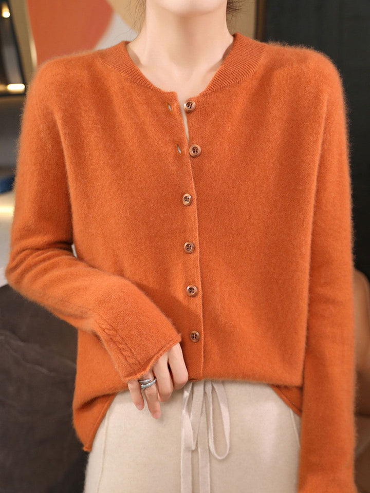 Classic Crew Neck Solid Color Knitted Cardigan