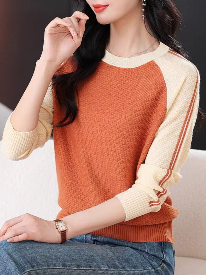 Casual Crew Neck Colorblock Knitted Sweater