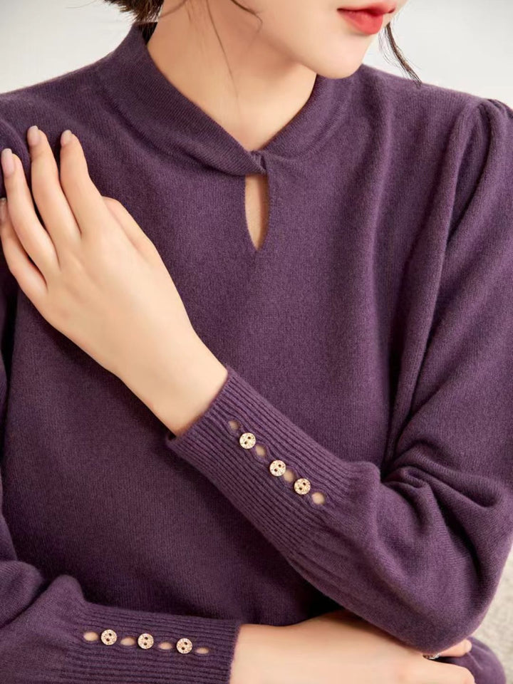 Casual Crew Neck Solid Color Knitted Top - Purple