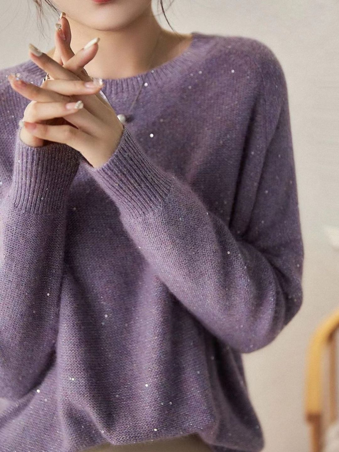 Classic Crew Neck Sequined Sweater