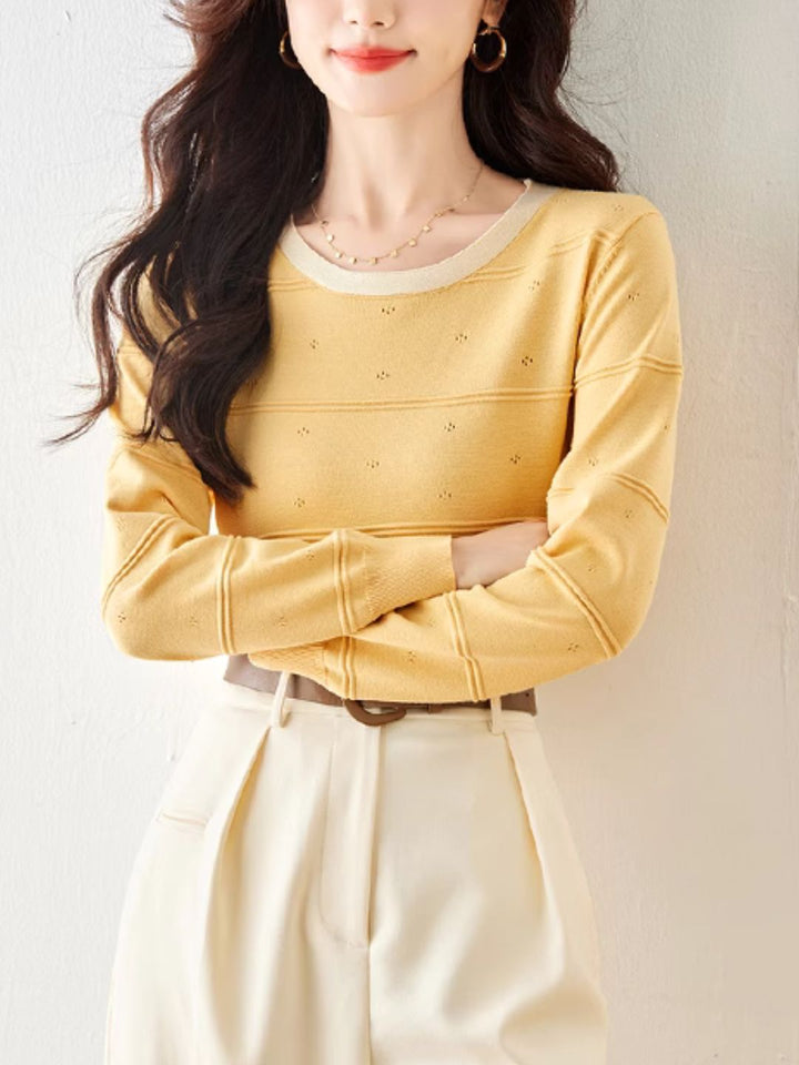 Colorblocked Crew Neck Long Sleeve Sweater