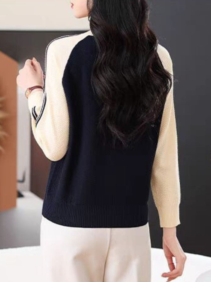 Casual Crew Neck Colorblock Knitted Sweater