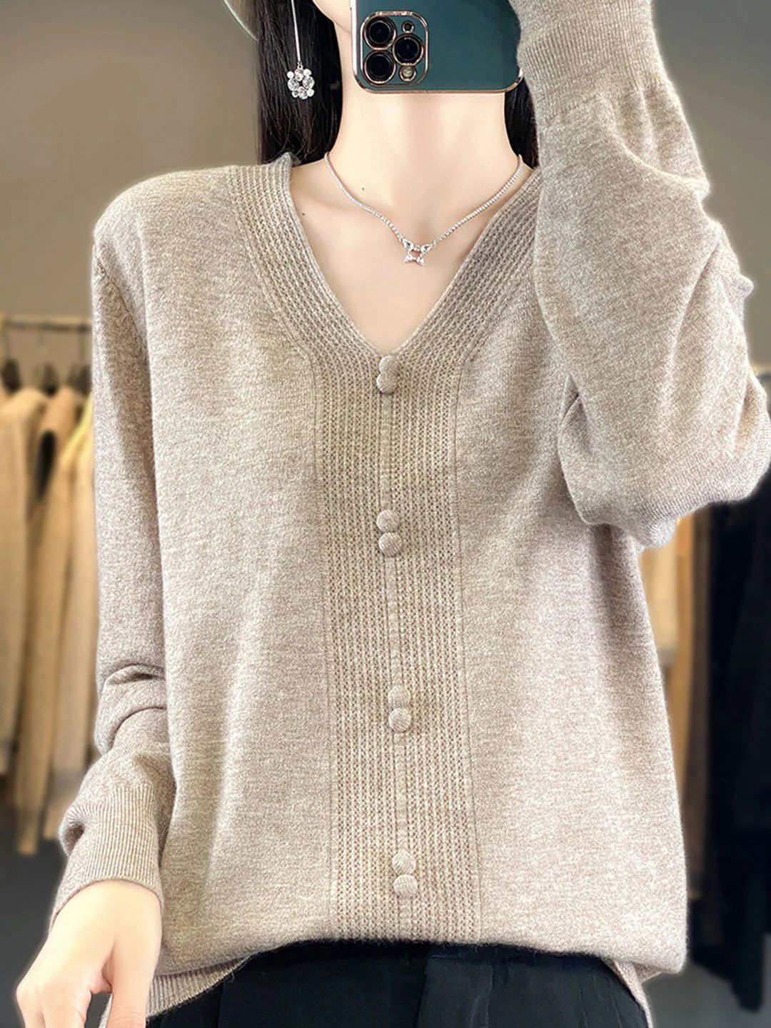 Casual V-neck Loose Knitted Sweater