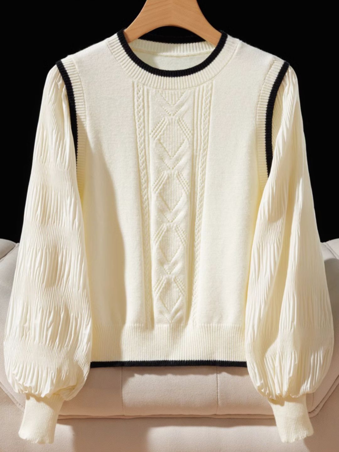 Casual Round Neck Lantern Sleeve Sweater