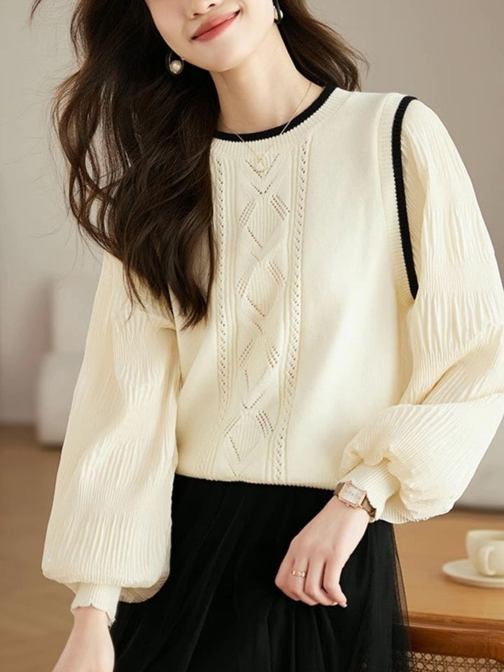 Casual Round Neck Lantern Sleeve Sweater