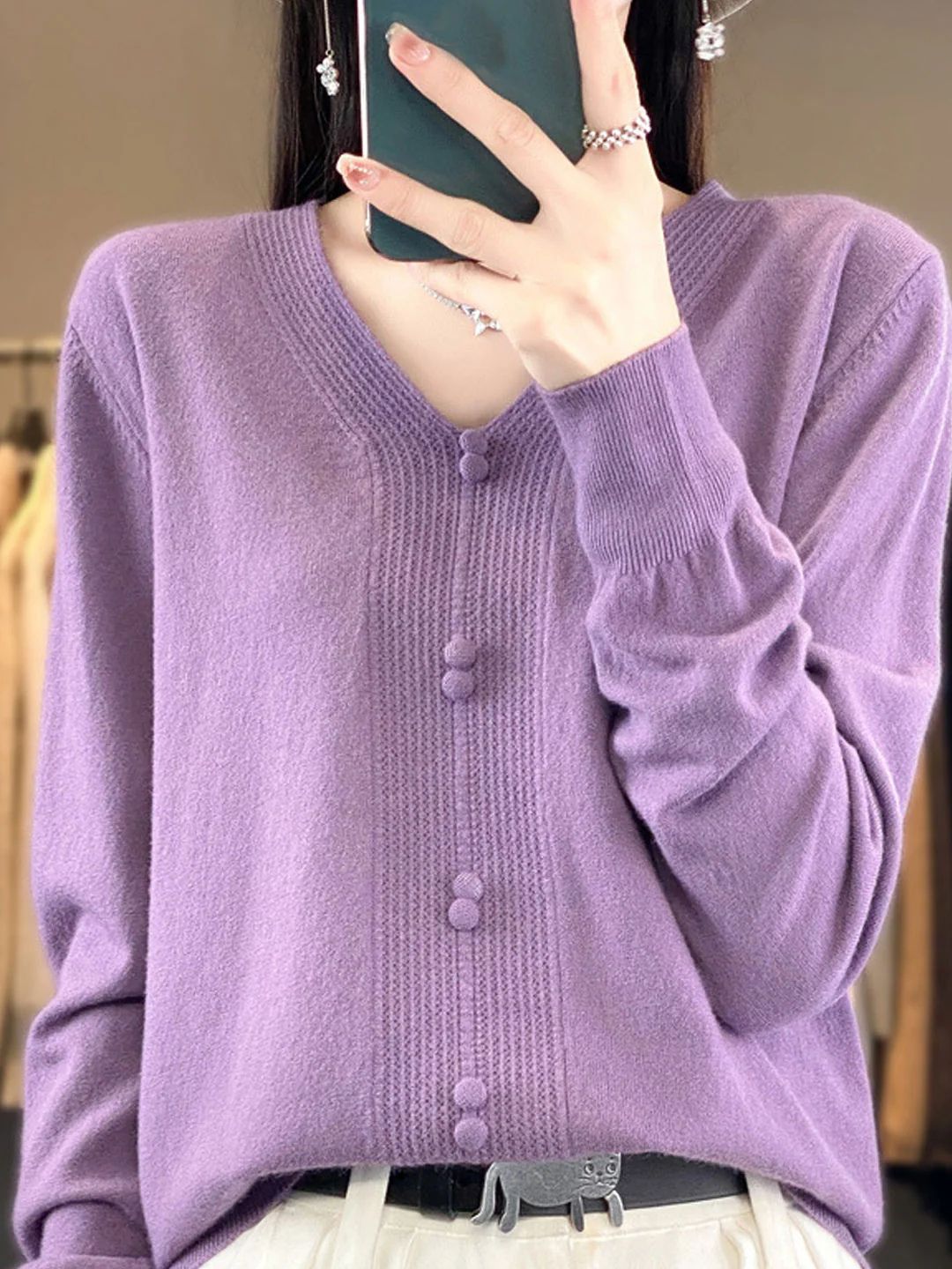 Casual V-neck Loose Knitted Sweater