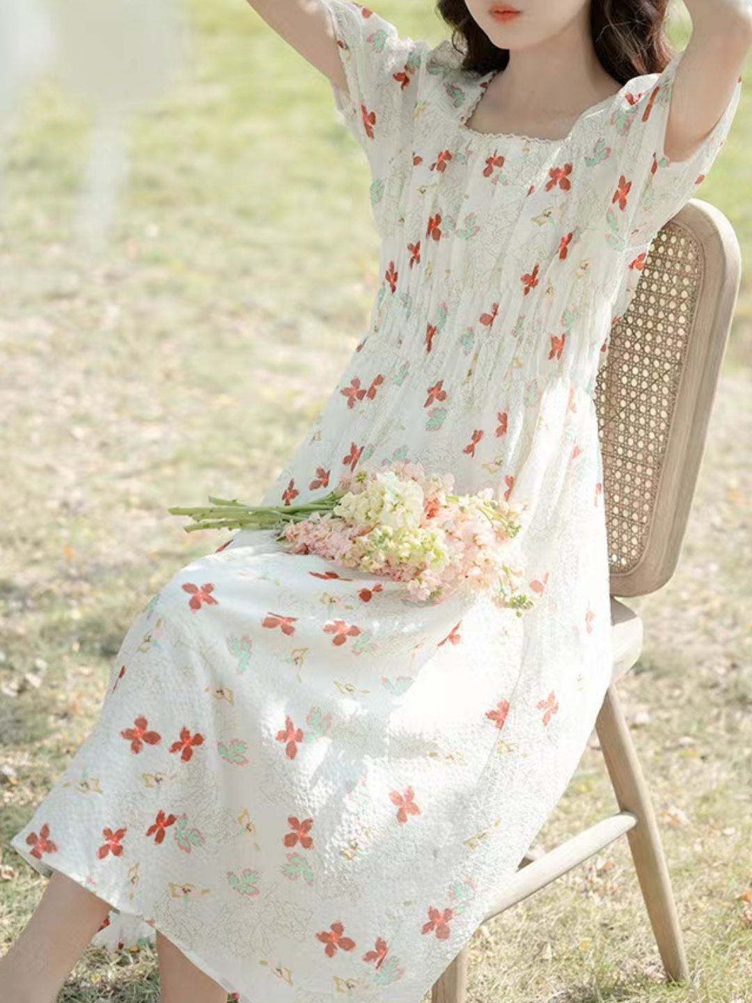 Puff Sleeve Slim Floral Dress