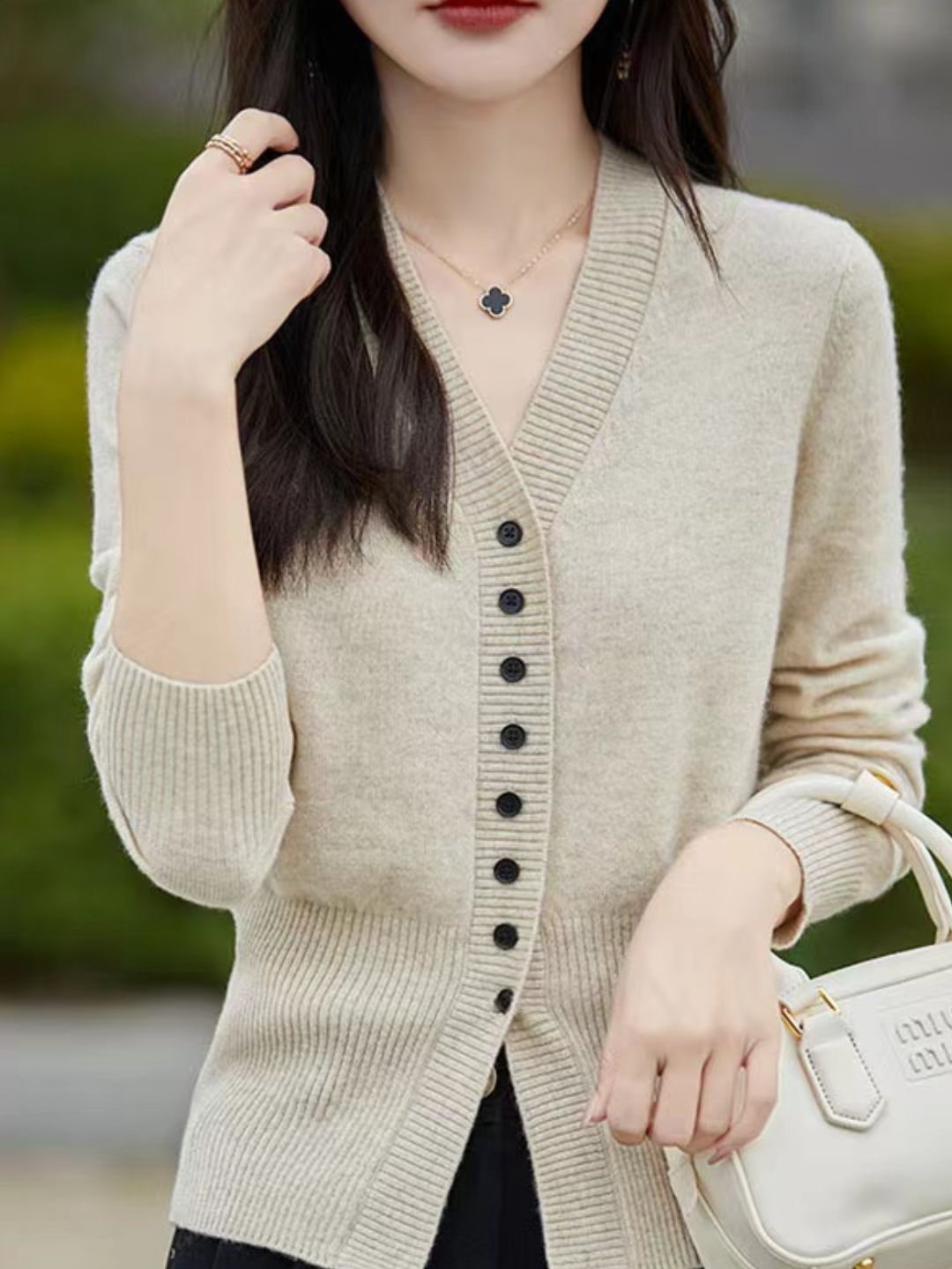 French V-neck Simple Knitted Cardigan