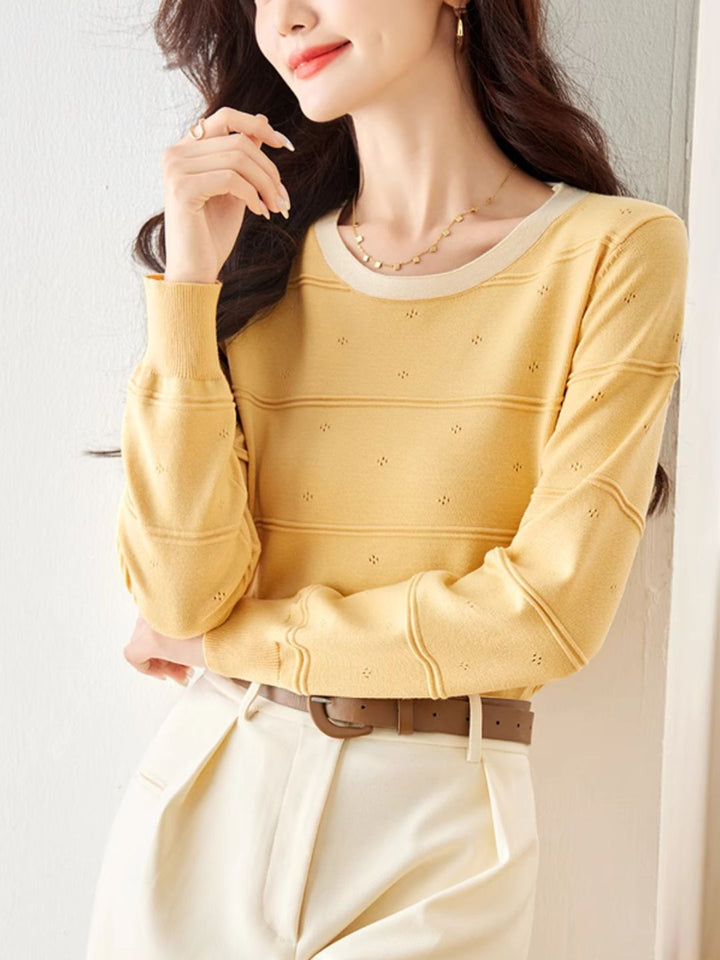 Colorblocked Crew Neck Long Sleeve Sweater