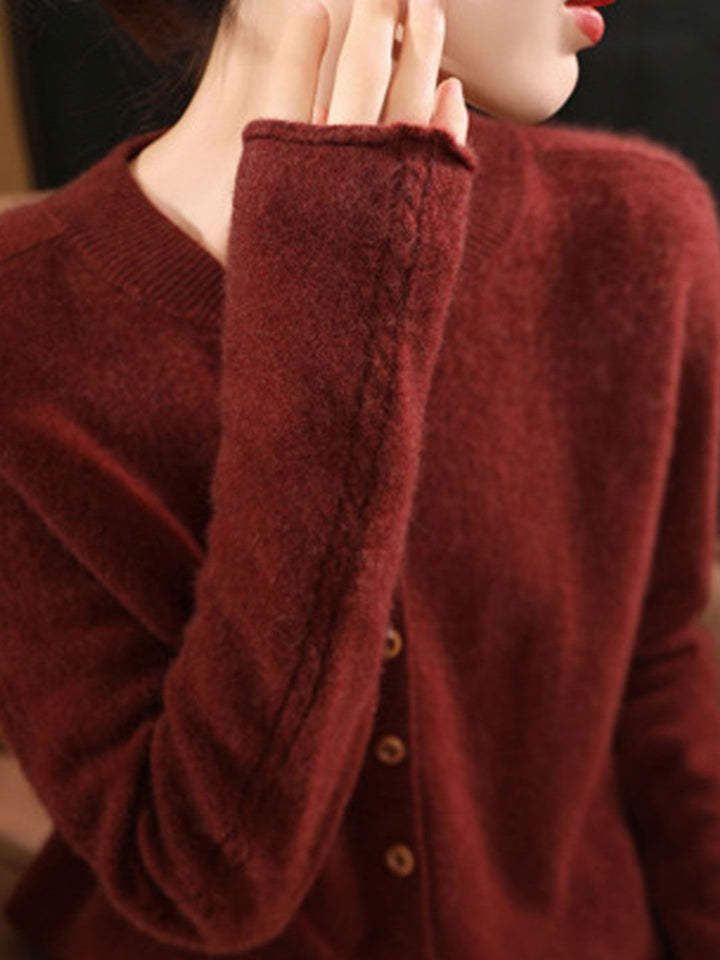 Classic Crew Neck Solid Color Knitted Cardigan