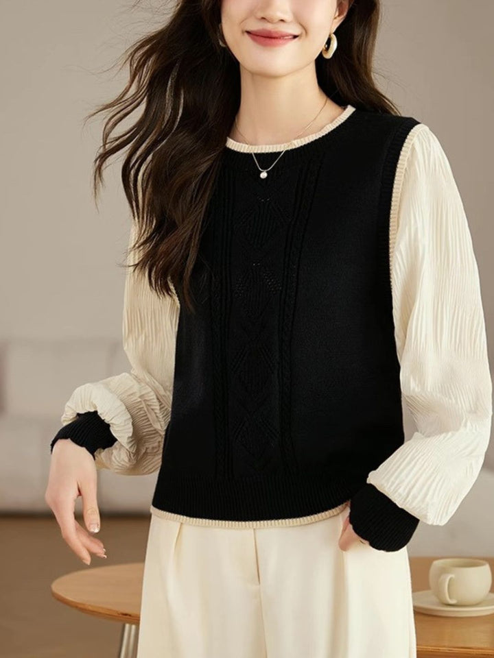 Casual Round Neck Lantern Sleeve Sweater