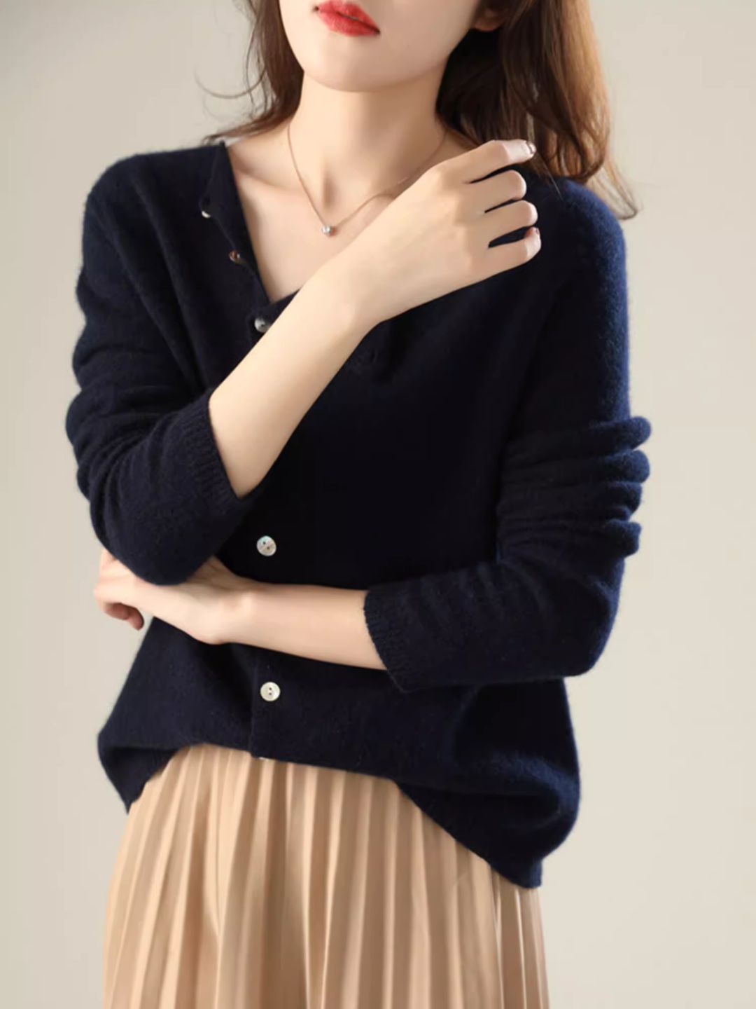 Round Neck Thin Knitted Cardigan