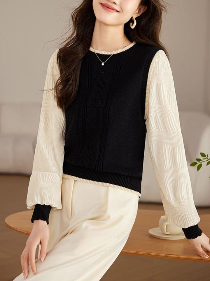 Casual Round Neck Lantern Sleeve Sweater