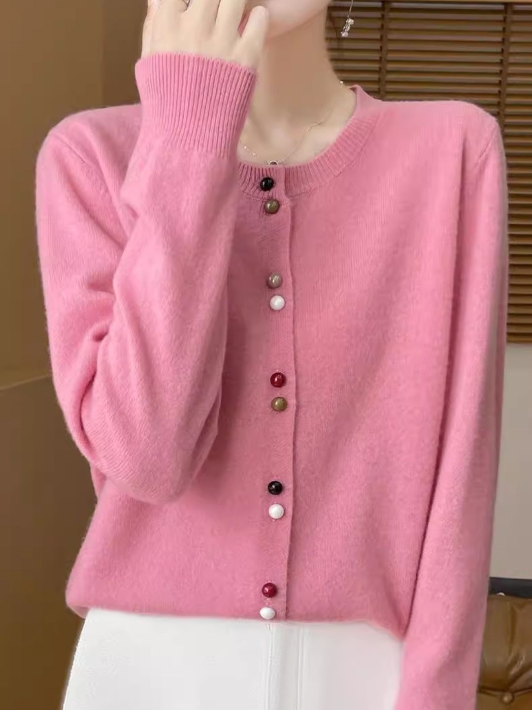 Crew Neck Solid Color Sweater