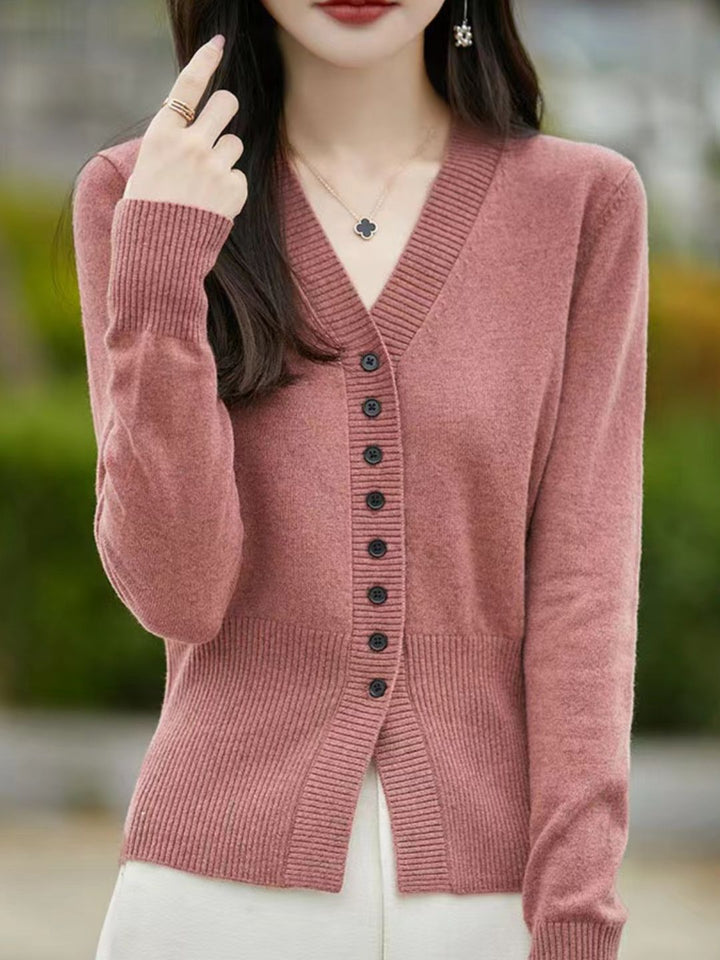 French V-neck Simple Knitted Cardigan