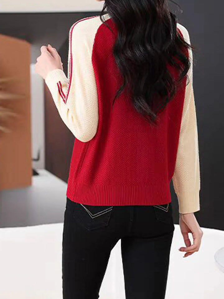 Casual Crew Neck Colorblock Knitted Sweater