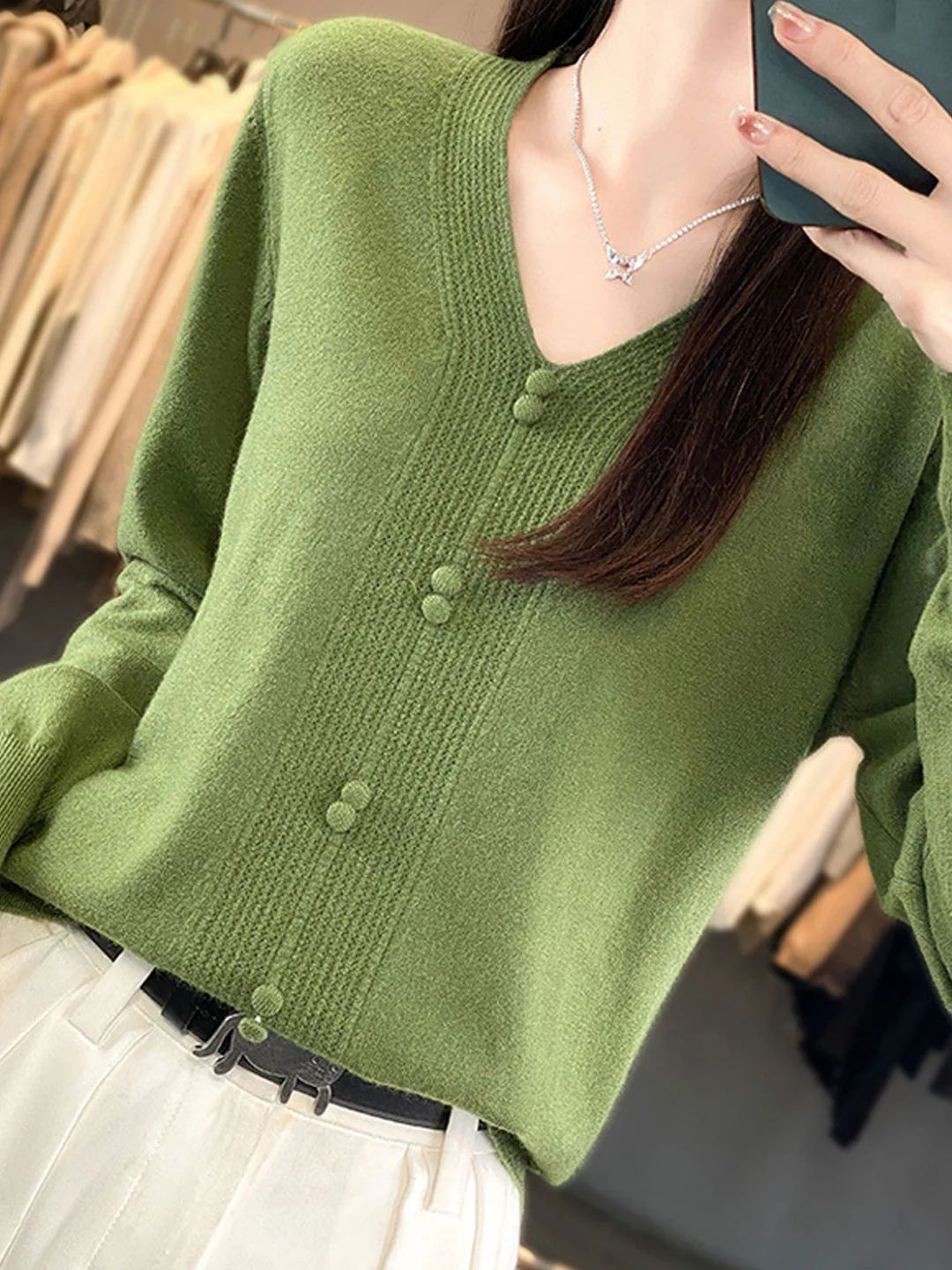 Casual V-neck Loose Knitted Sweater