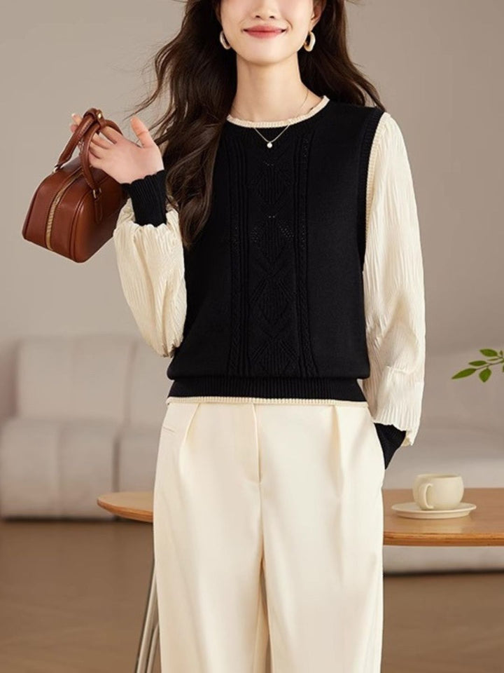 Casual Round Neck Lantern Sleeve Sweater