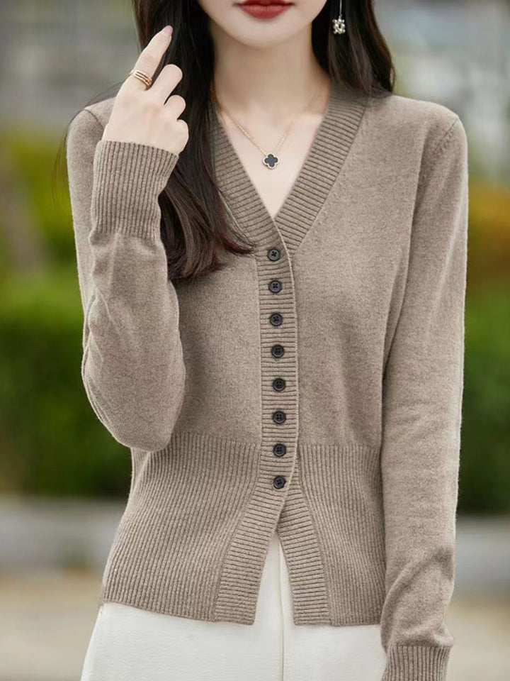 French V-neck Simple Knitted Cardigan