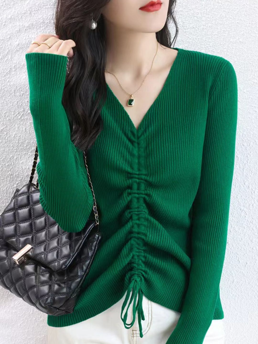 V-neck Drawstring Sweater