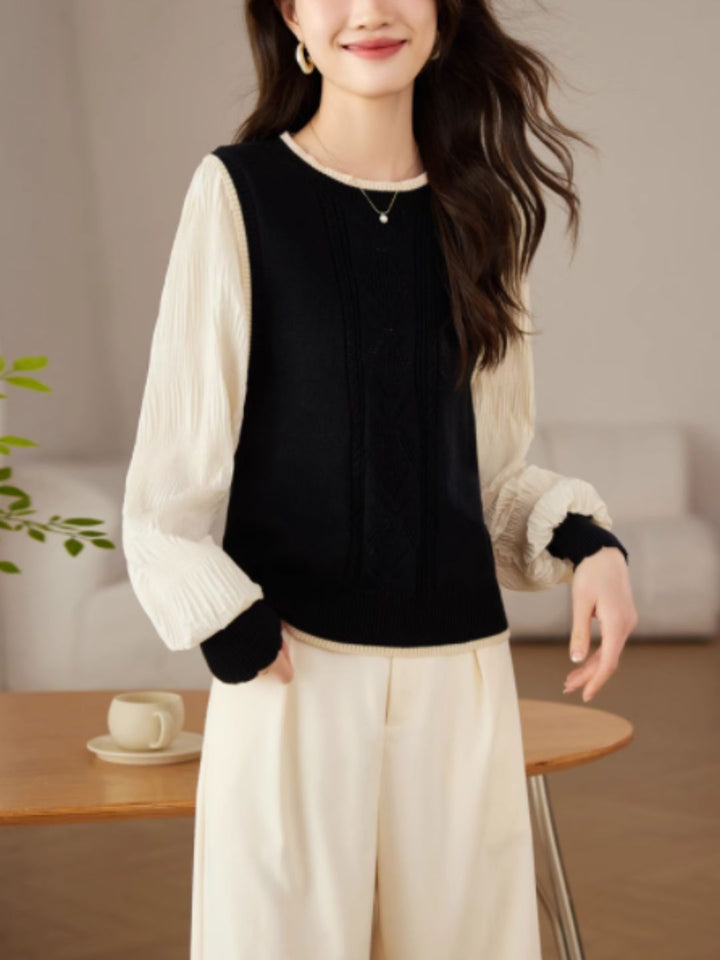 Casual Round Neck Lantern Sleeve Sweater