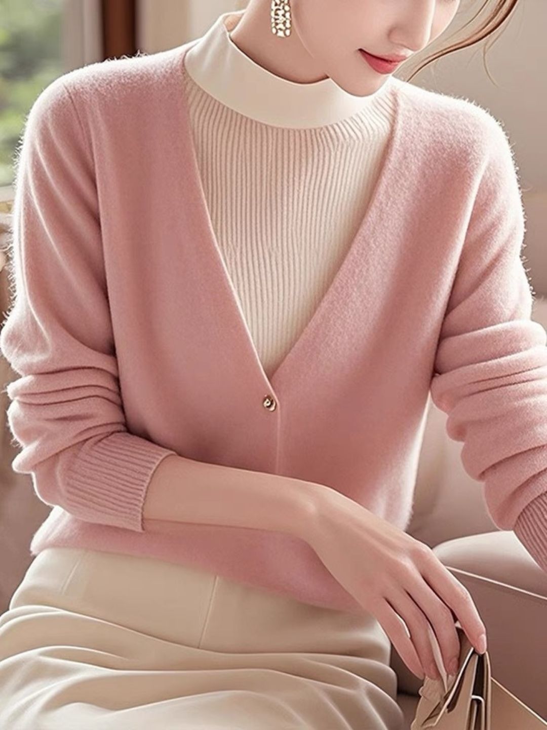 V-Neck Solid Color Knitted Top