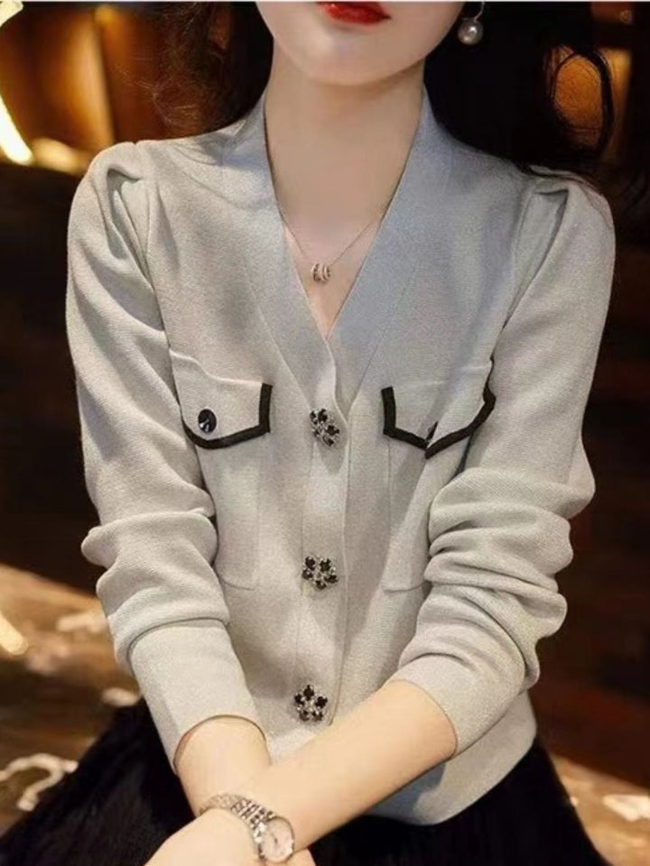 V-neck Petal Button Sweater