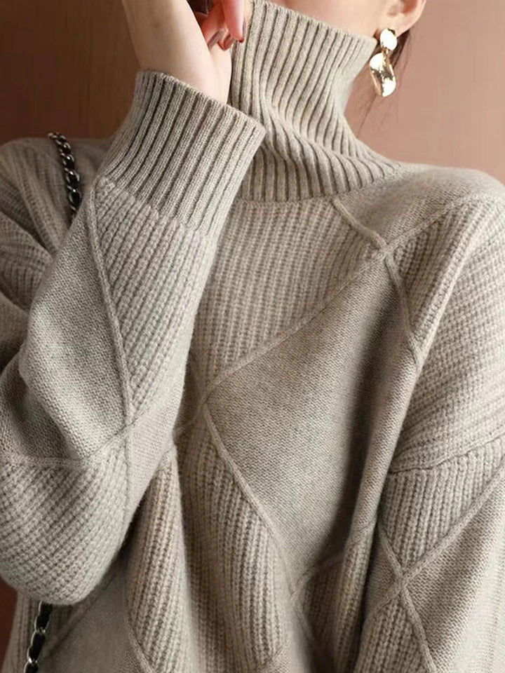 Loose Turtleneck Solid Color Knitted Sweater