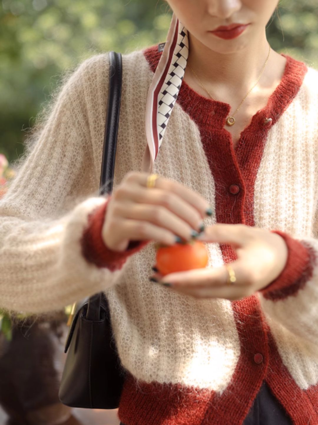 Contrast Loose Knit Cardigan - Green