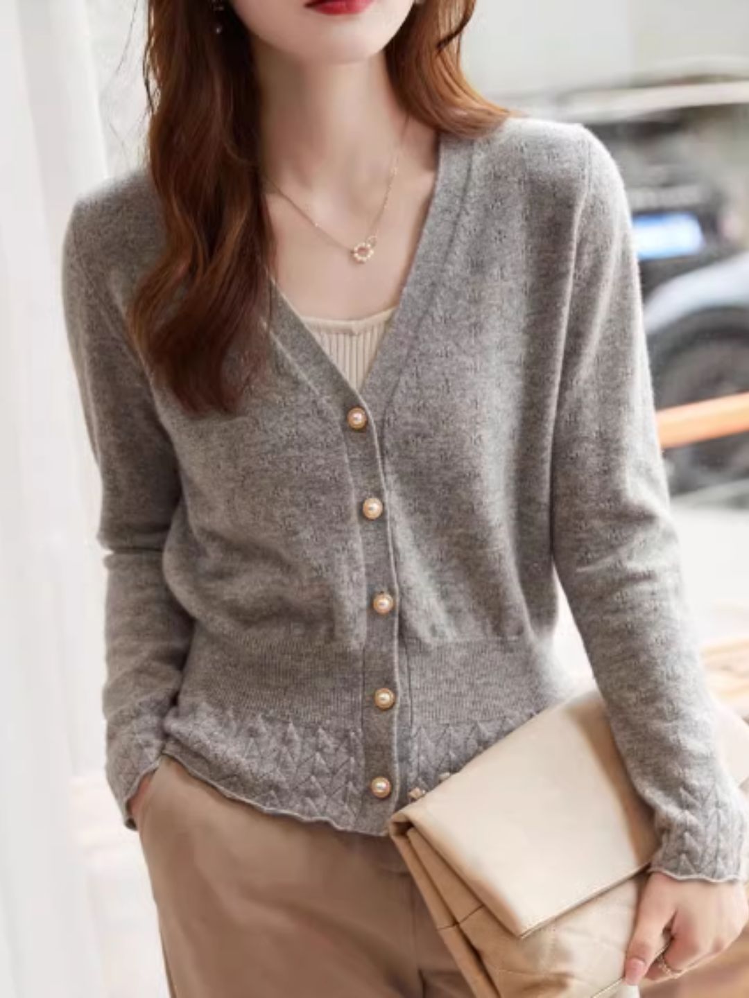 V-neck Lace Knitted Cardigan