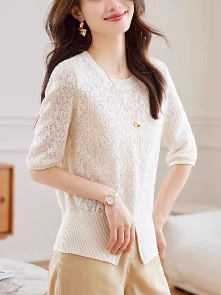 Short Cut Out Light Knit Cardigan - Pink