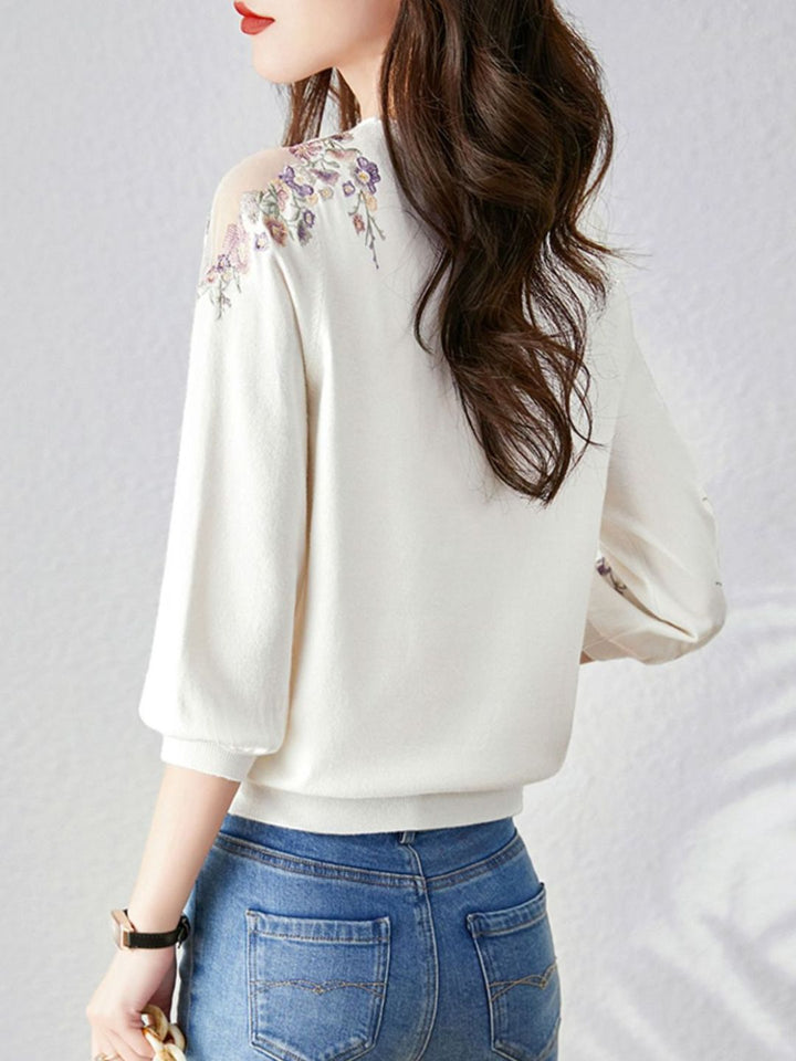 Cutout Floral Knitted Pullover Top