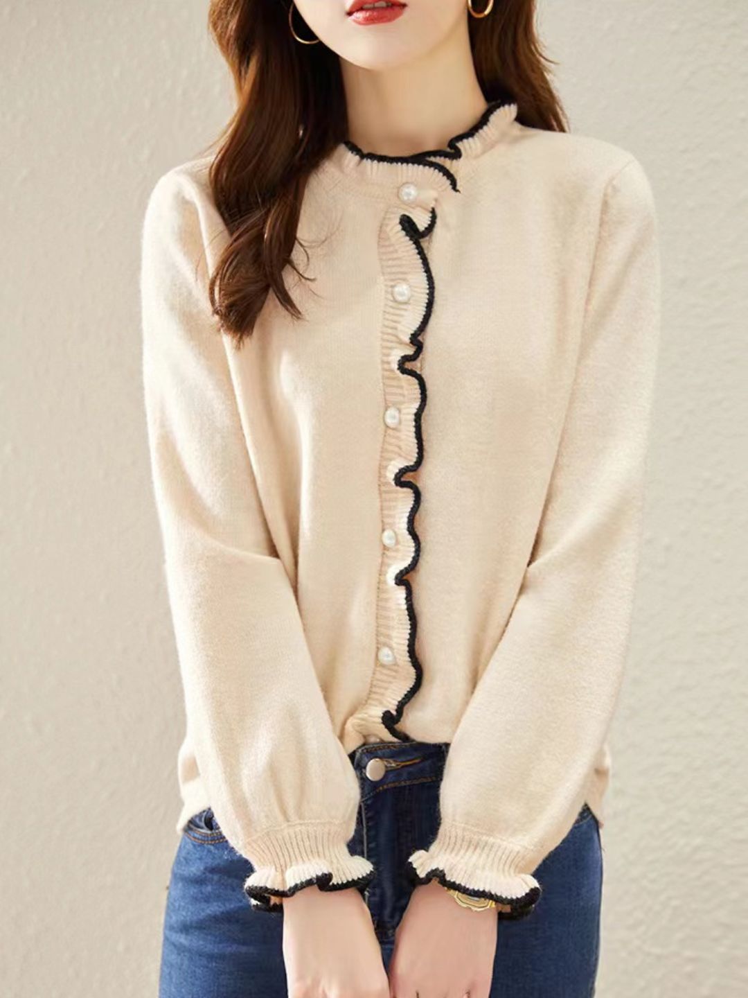 Elegant Solid Color Knitted Cardigan - Blue