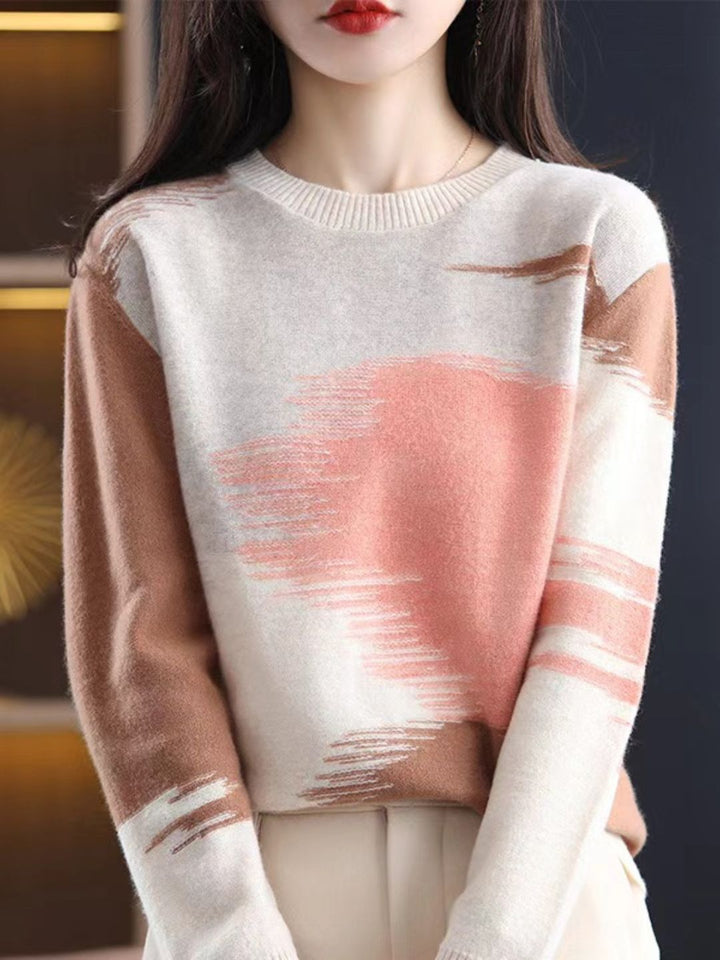 Loose Crew Neck Contrast Knitted Sweater