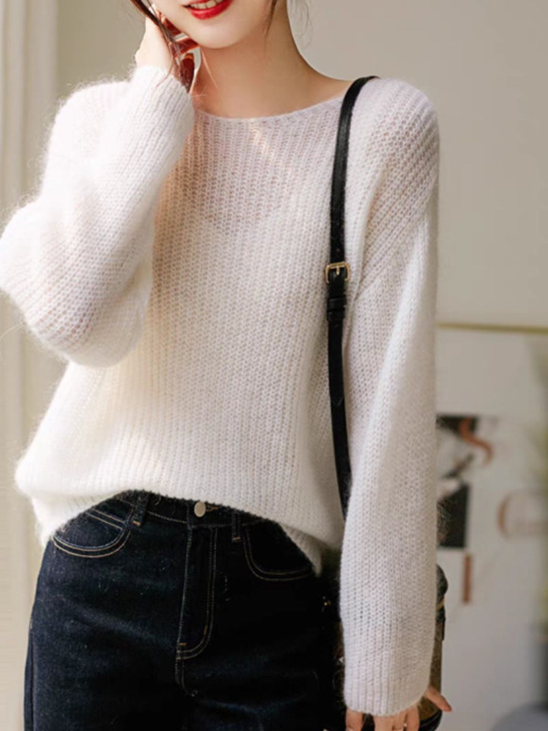 Loose Crew Neck Long Sleeve Knit Top